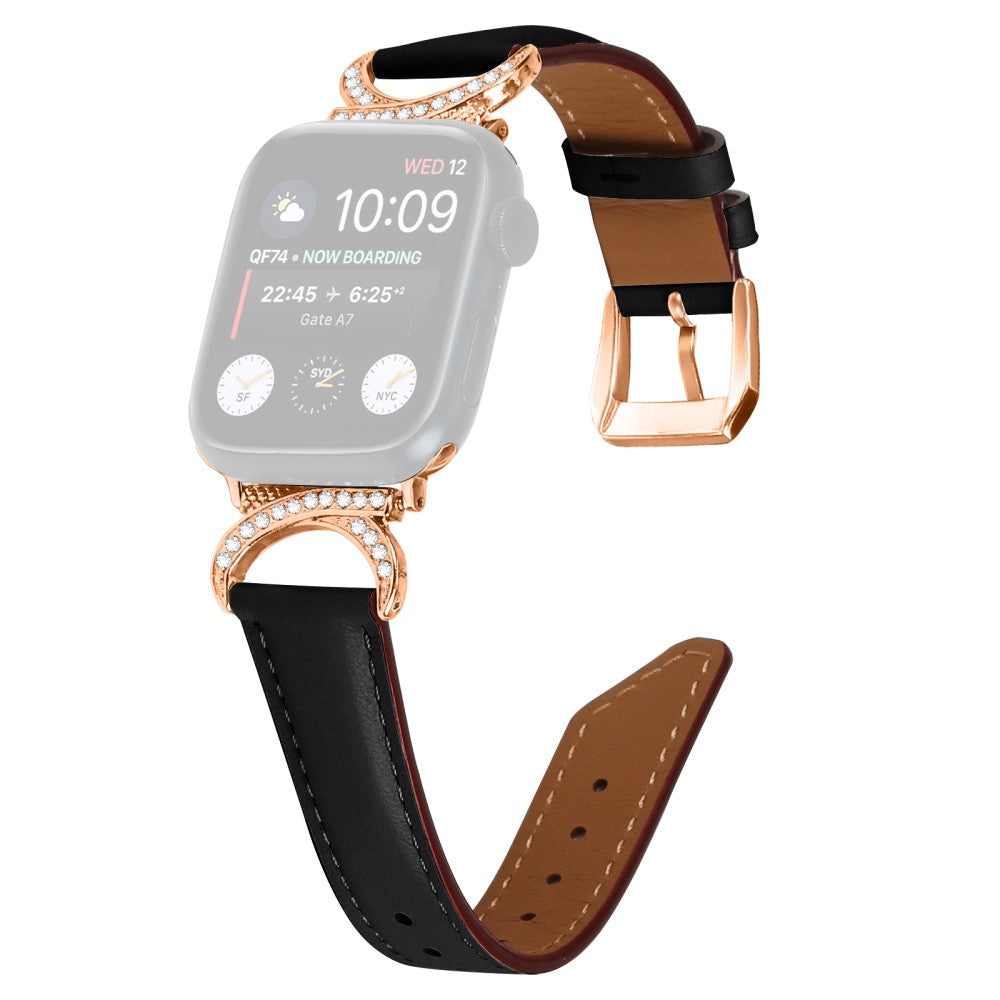 Mega Slidstærk Ægte Læder Universal Rem passer til Apple Smartwatch - Sort#serie_3