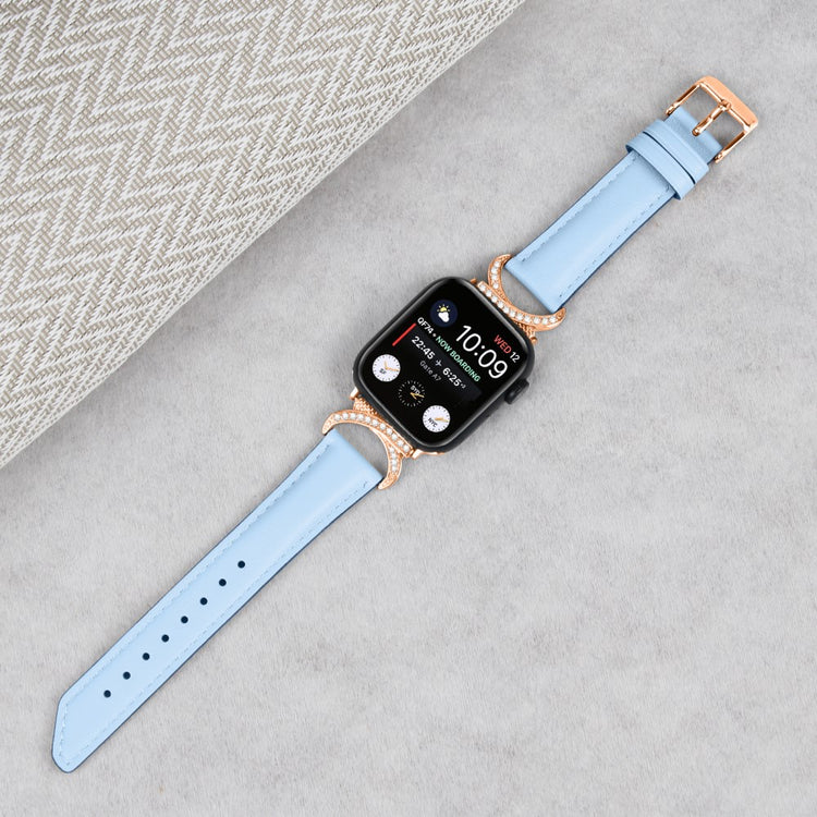 Mega Slidstærk Ægte Læder Universal Rem passer til Apple Smartwatch - Blå#serie_4