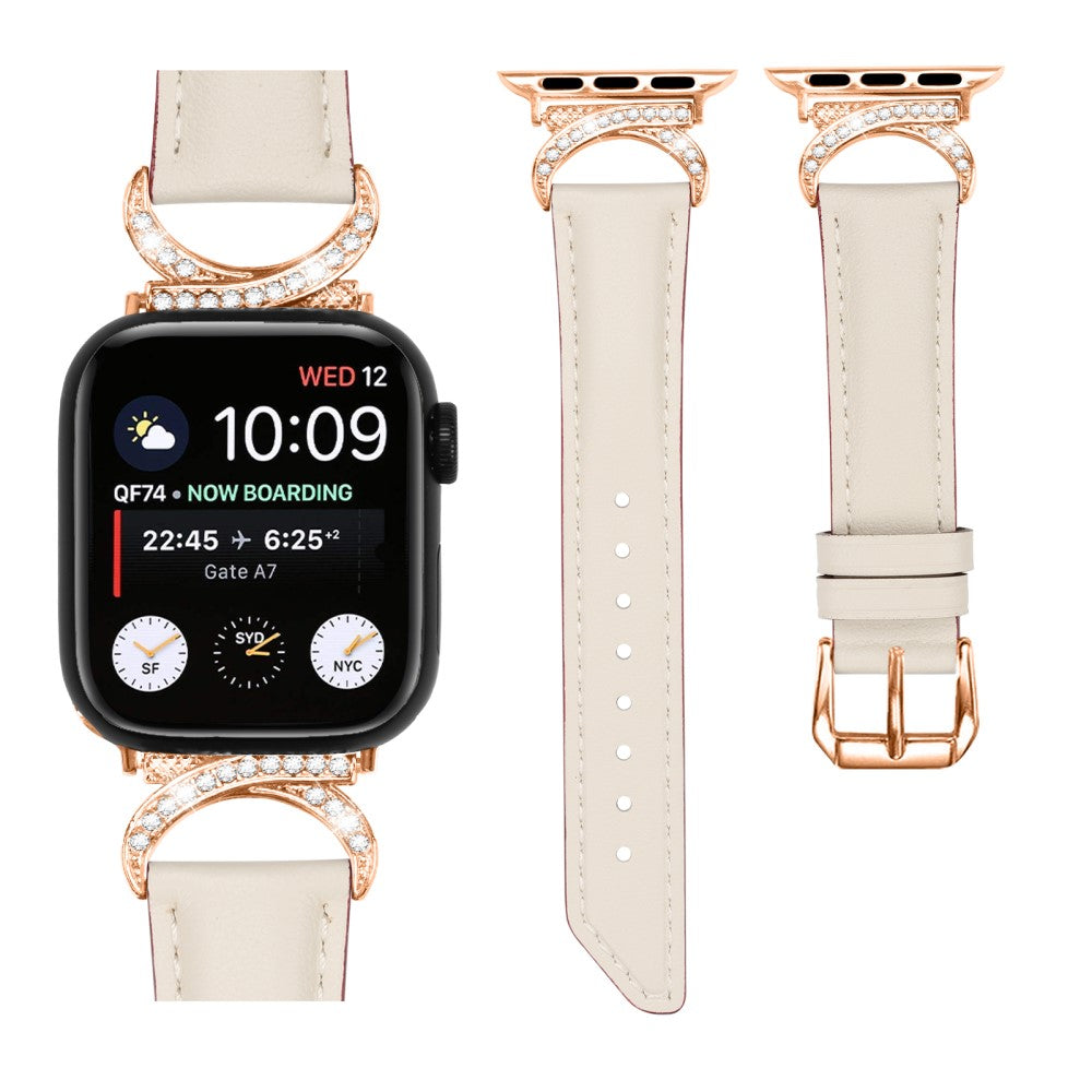 Mega Slidstærk Ægte Læder Universal Rem passer til Apple Smartwatch - Hvid#serie_5