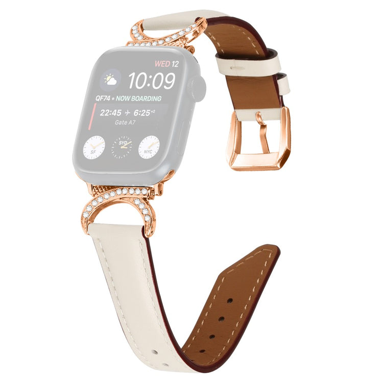 Mega Slidstærk Ægte Læder Universal Rem passer til Apple Smartwatch - Hvid#serie_5