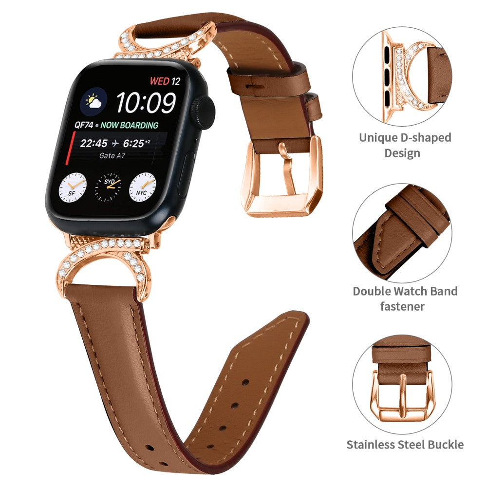 Mega Slidstærk Ægte Læder Universal Rem passer til Apple Smartwatch - Brun#serie_6