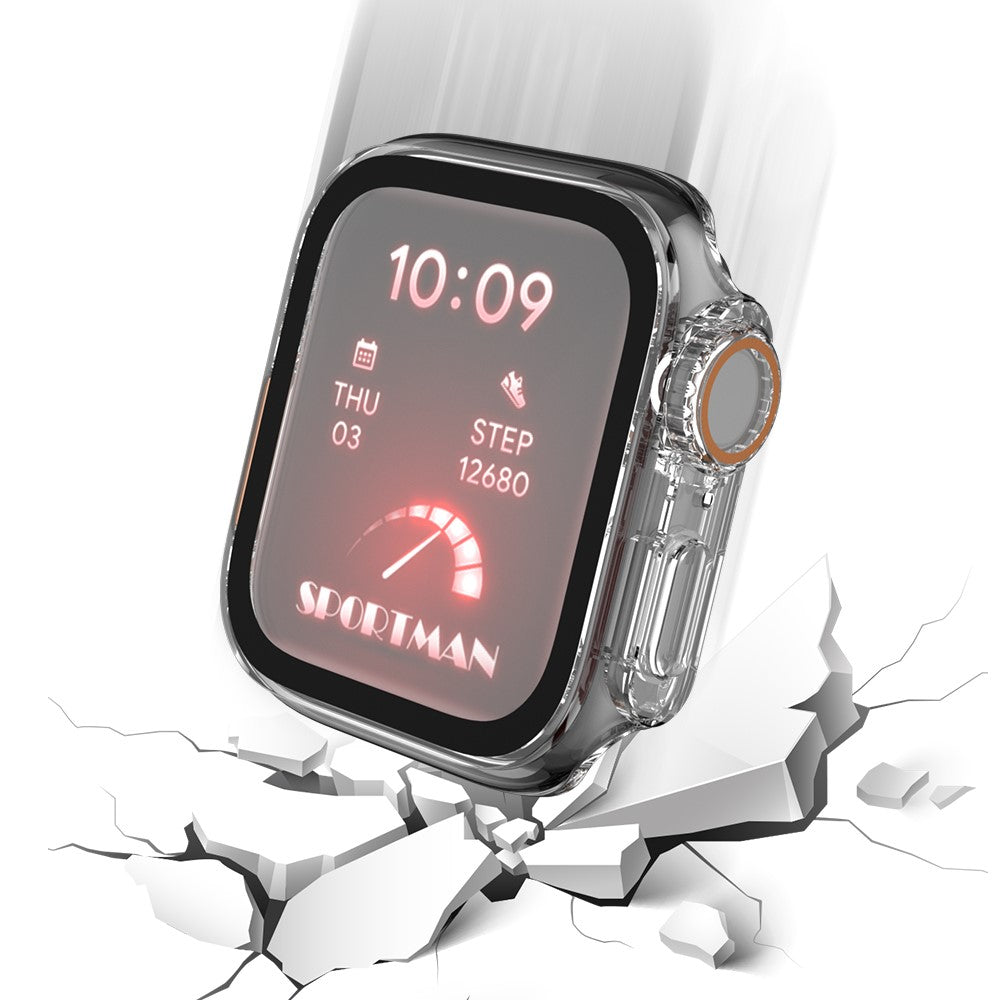 Super Flot Universal Cover med Skærmbeskytter i Plastik og Hærdet Glas passer til Apple Watch Series 8 (45mm) / Apple Watch Series 7 45mm - Gennemsigtig#serie_3