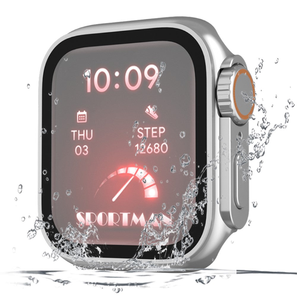 Super Flot Universal Cover med Skærmbeskytter i Plastik og Hærdet Glas passer til Apple Watch Series 8 (45mm) / Apple Watch Series 7 45mm - Sølv#serie_5