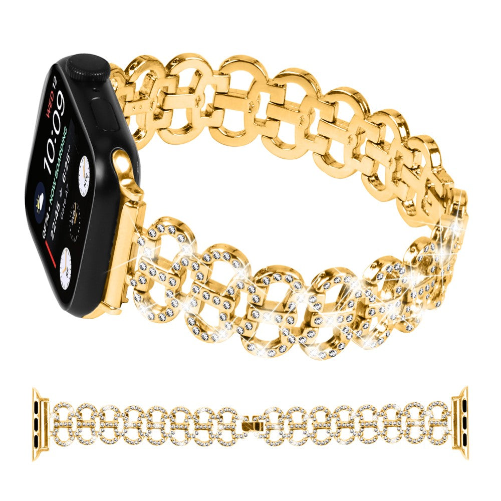 Super Fed Metal Og Rhinsten Universal Rem passer til Apple Smartwatch - Guld#serie_1