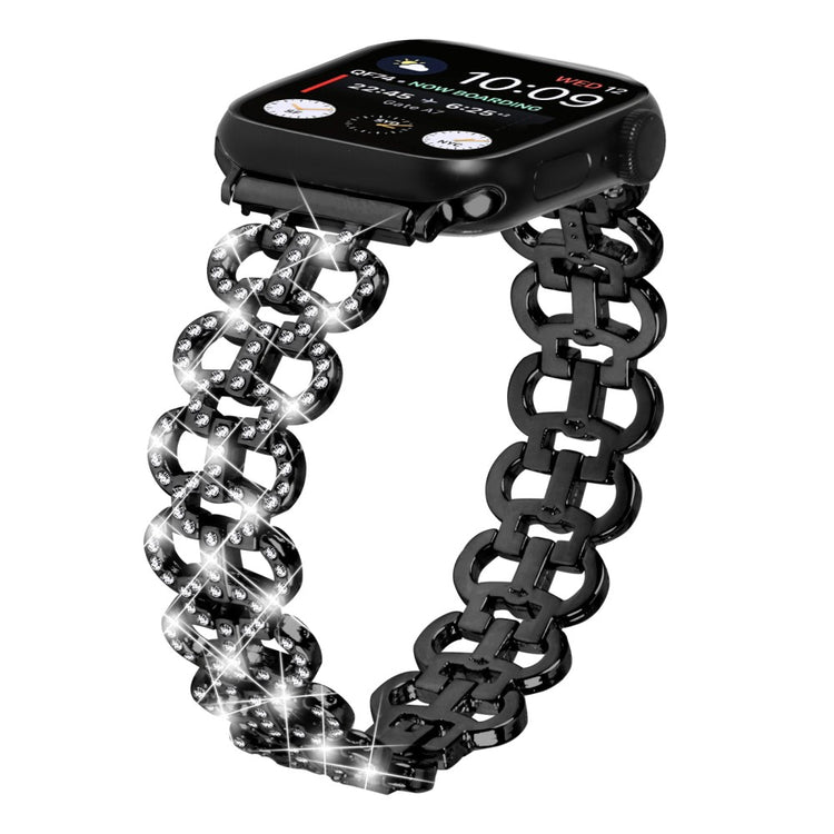 Super Fed Metal Og Rhinsten Universal Rem passer til Apple Smartwatch - Sort#serie_2