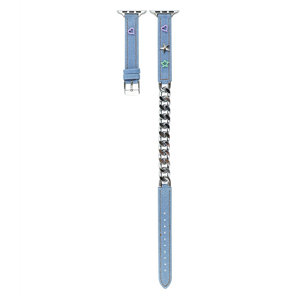Apple Watch Series 9 45mm / Ultra 2 Genuine leather with metal chain strap - Baby Blue#serie_2