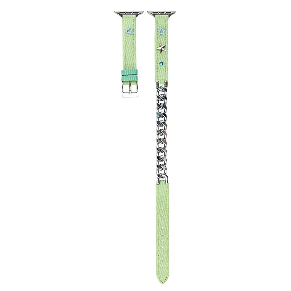 Apple Watch Series 9 45mm / Ultra 2 Genuine leather with metal chain strap - Light Green#serie_3