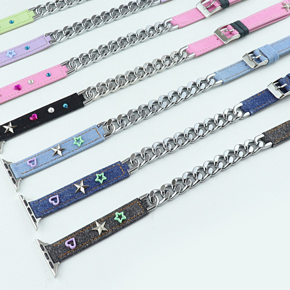 Nydelig Metal Og Kunstlæder Universal Rem passer til Apple Smartwatch - Pink#serie_6