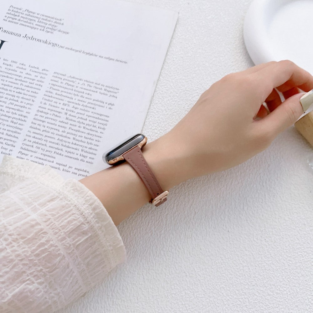 Stilren Ægte Læder Og Metal Universal Rem passer til Apple Smartwatch - Sølv#serie_2