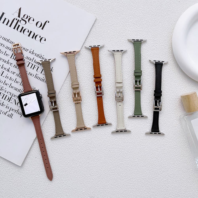 Stilren Ægte Læder Og Metal Universal Rem passer til Apple Smartwatch - Sølv#serie_2