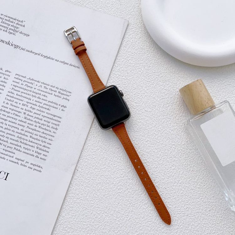 Stilren Ægte Læder Og Metal Universal Rem passer til Apple Smartwatch - Brun#serie_3
