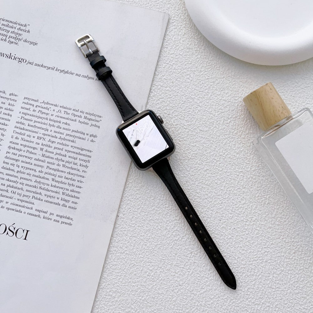 Stilren Ægte Læder Og Metal Universal Rem passer til Apple Smartwatch - Sort#serie_4
