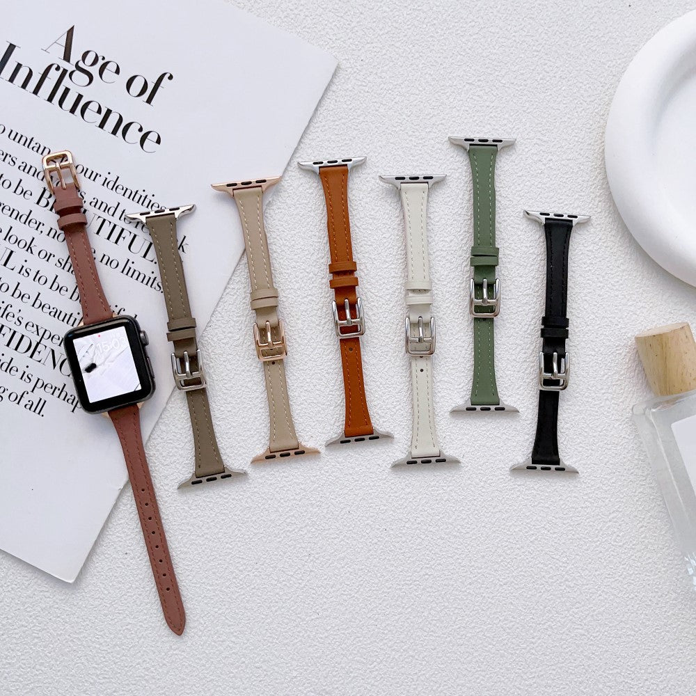 Stilren Ægte Læder Og Metal Universal Rem passer til Apple Smartwatch - Sort#serie_4