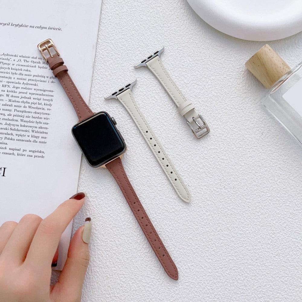 Stilren Ægte Læder Og Metal Universal Rem passer til Apple Smartwatch - Hvid#serie_5