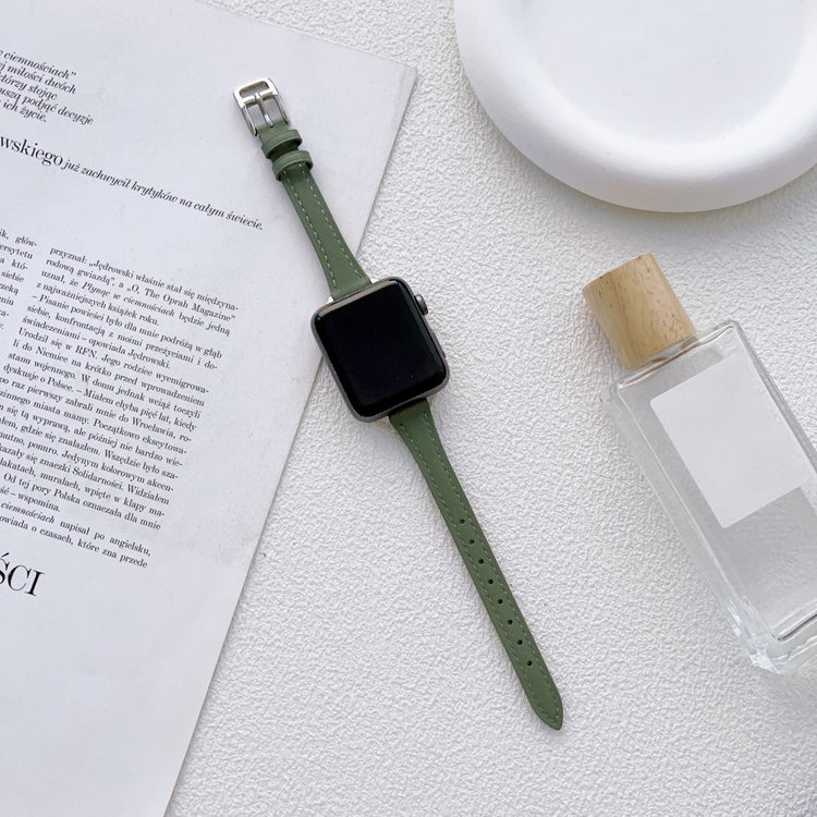 Stilren Ægte Læder Og Metal Universal Rem passer til Apple Smartwatch - Grøn#serie_7