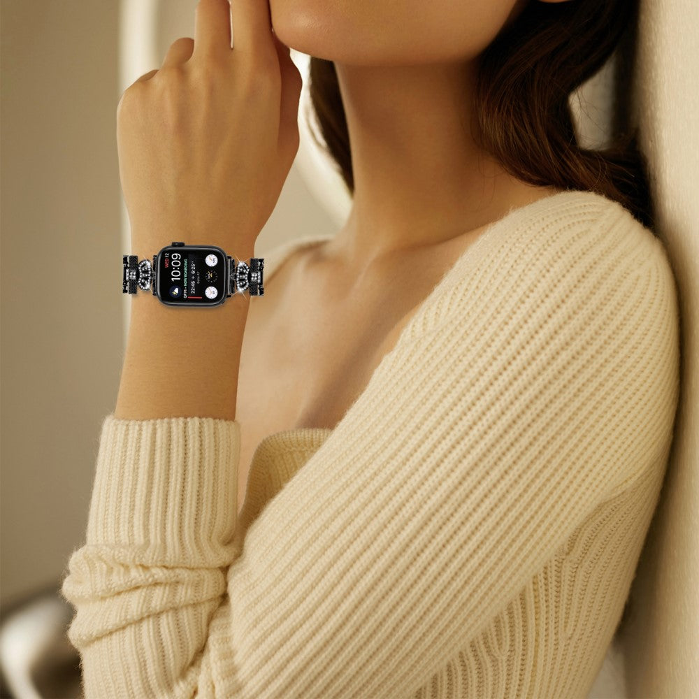 Apple Watch Series 9 45mm / Ultra 2 crown rhinestone décor alloy strap - Black#serie_1
