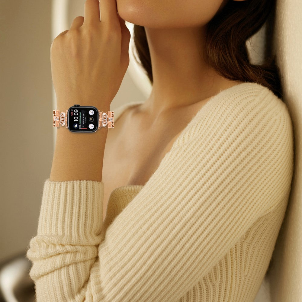 Apple Watch Series 9 45mm / Ultra 2 crown rhinestone décor alloy strap - Rose Gold#serie_2
