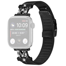 Apple Watch Series 9 45mm / Ultra 2 rhinestone décor stainless steel strap with connector - Black#serie_1