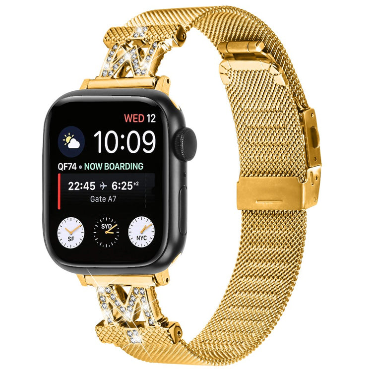 Mega Sejt Metal Og Rhinsten Universal Rem passer til Apple Smartwatch - Guld#serie_1
