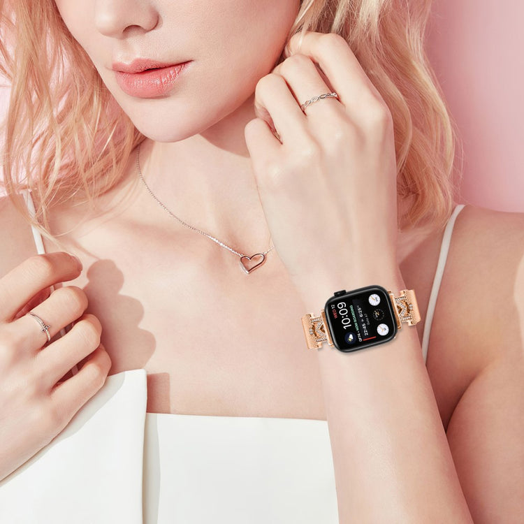 Mega Sejt Metal Og Rhinsten Universal Rem passer til Apple Smartwatch - Pink#serie_2