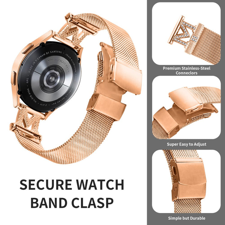 Meget Holdbart Metal Og Rhinsten Universal Rem passer til Smartwatch - Pink#serie_2