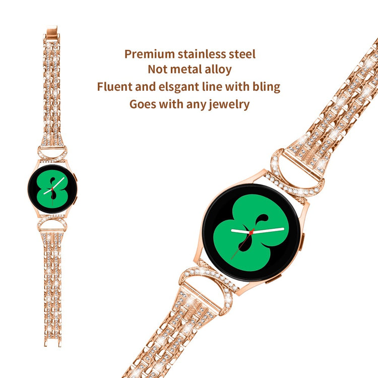 Stilfuld Metal Og Rhinsten Universal Rem passer til Samsung Smartwatch - Guld#serie_2