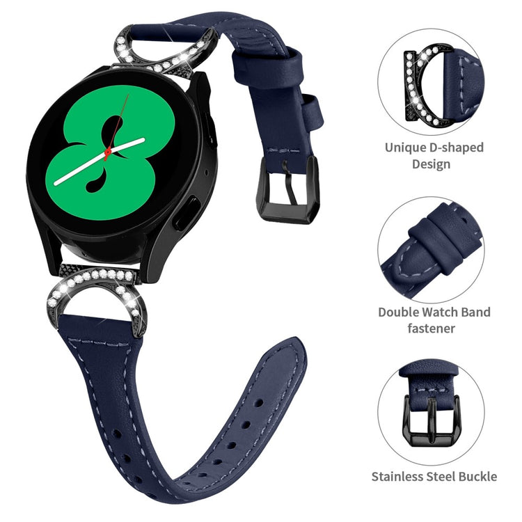 Fed Ægte Læder Og Rhinsten Universal Rem passer til Samsung Smartwatch - Blå#serie_2