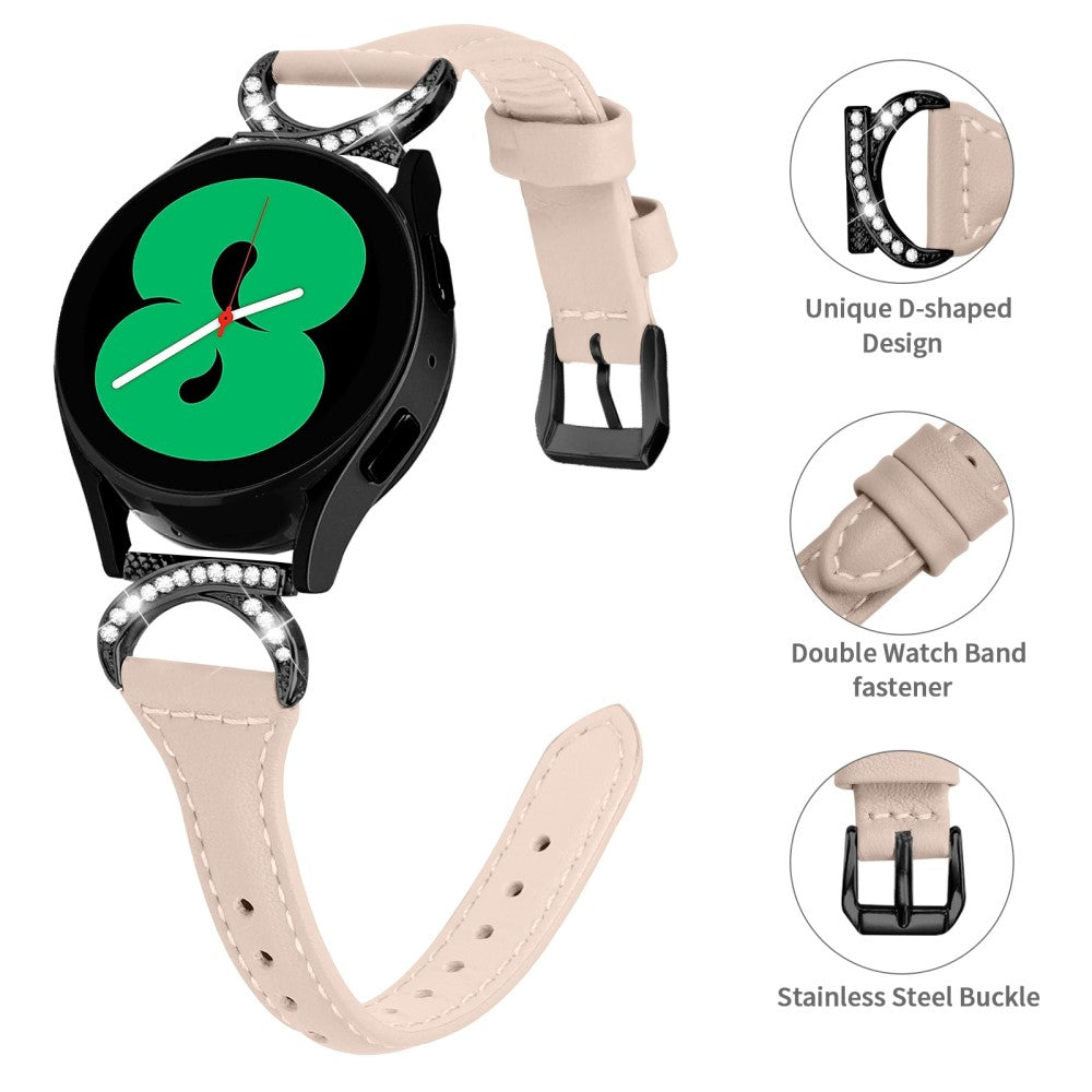 Fed Ægte Læder Og Rhinsten Universal Rem passer til Samsung Smartwatch - Beige#serie_5