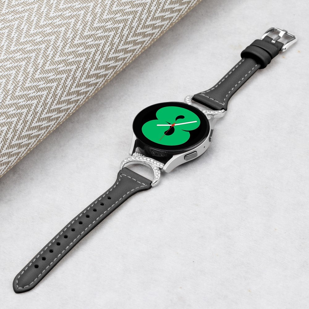 Fed Ægte Læder Og Rhinsten Universal Rem passer til Samsung Smartwatch - Sort#serie_1