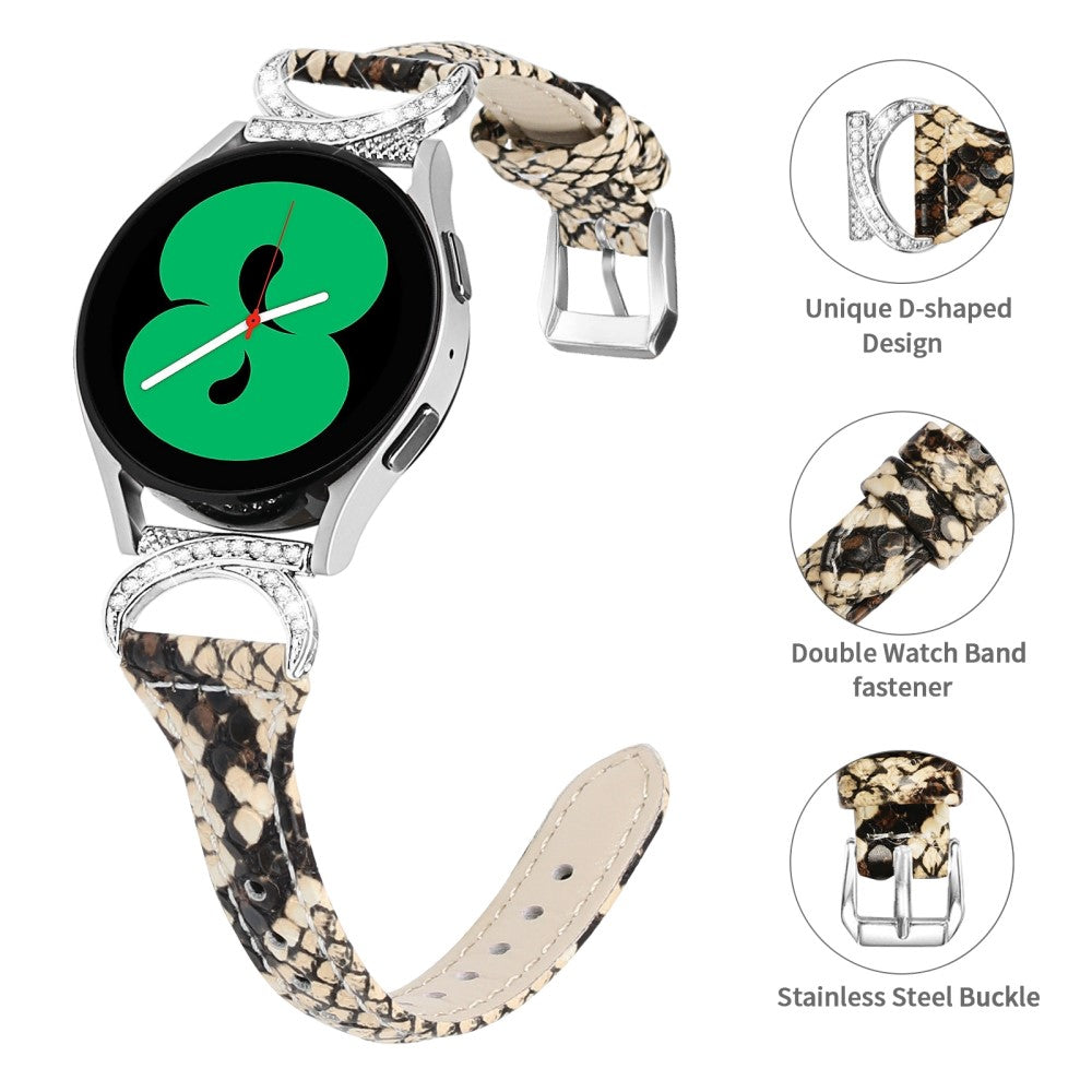Fed Ægte Læder Og Rhinsten Universal Rem passer til Samsung Smartwatch - Hvid#serie_4
