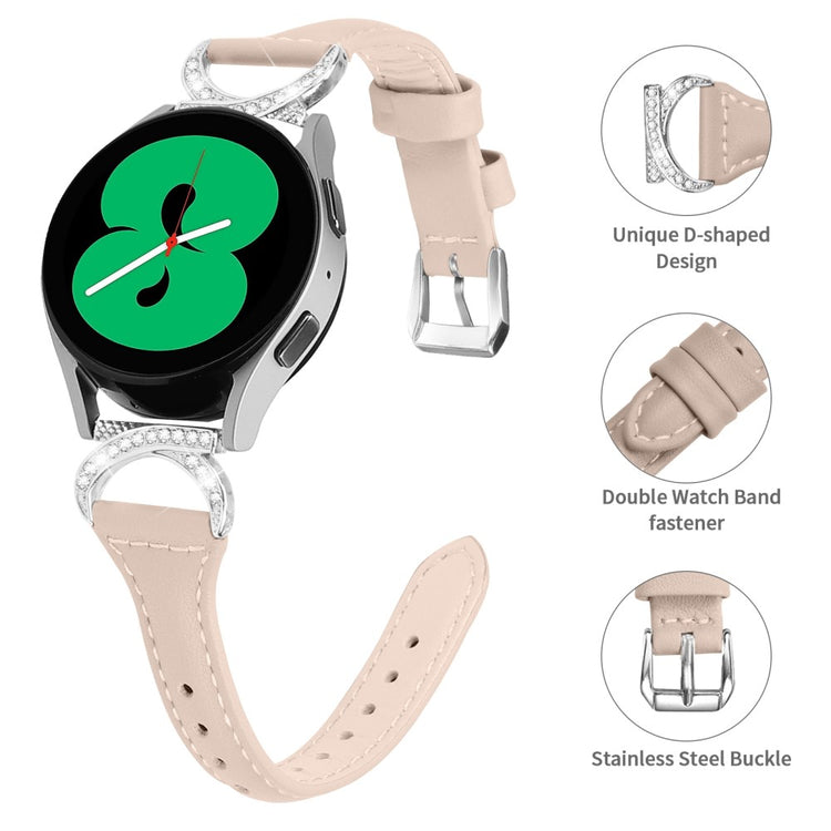 Fed Ægte Læder Og Rhinsten Universal Rem passer til Samsung Smartwatch - Orange#serie_5
