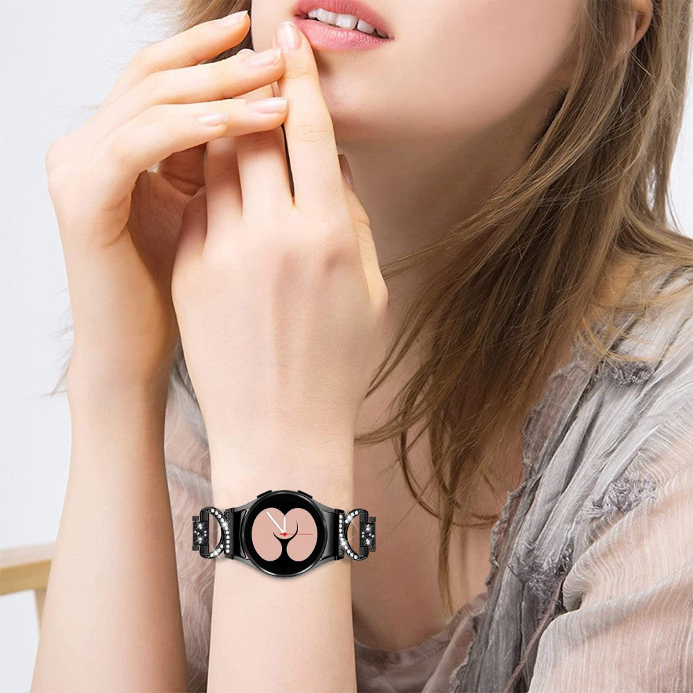 Smuk Metal Og Rhinsten Universal Rem passer til Samsung Smartwatch - Sort#serie_2
