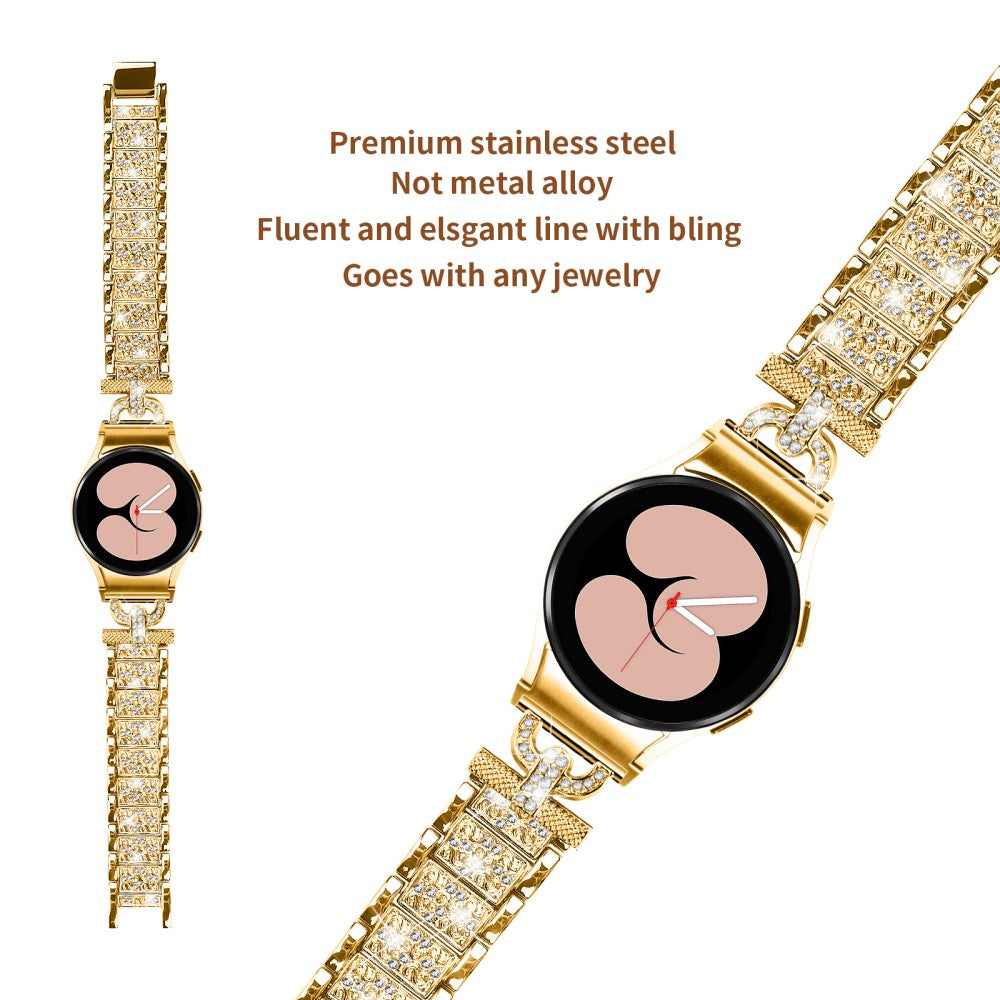 Smuk Metal Og Rhinsten Universal Rem passer til Samsung Smartwatch - Guld#serie_3
