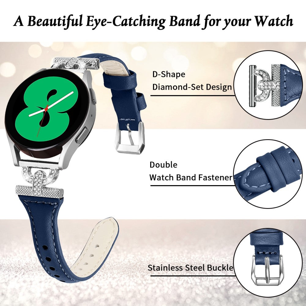 Fed Ægte Læder Og Rhinsten Universal Rem passer til Samsung Smartwatch - Blå#serie_1