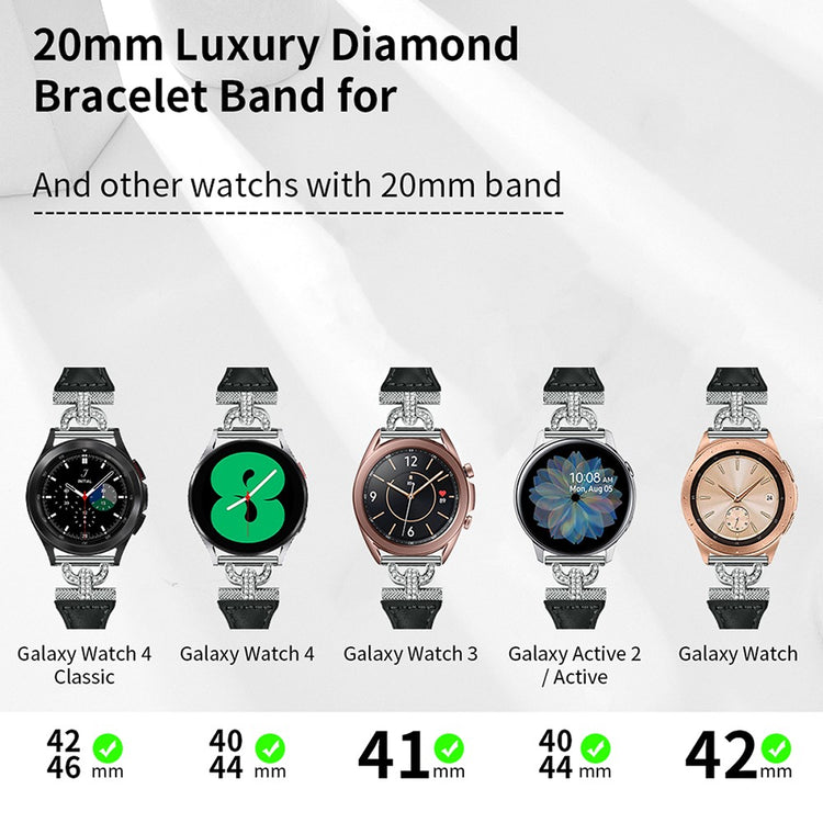 Fed Ægte Læder Og Rhinsten Universal Rem passer til Samsung Smartwatch - Sort#serie_2