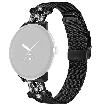 Google Pixel Watch rhinestone décor metal strap with buckle - Black#serie_1