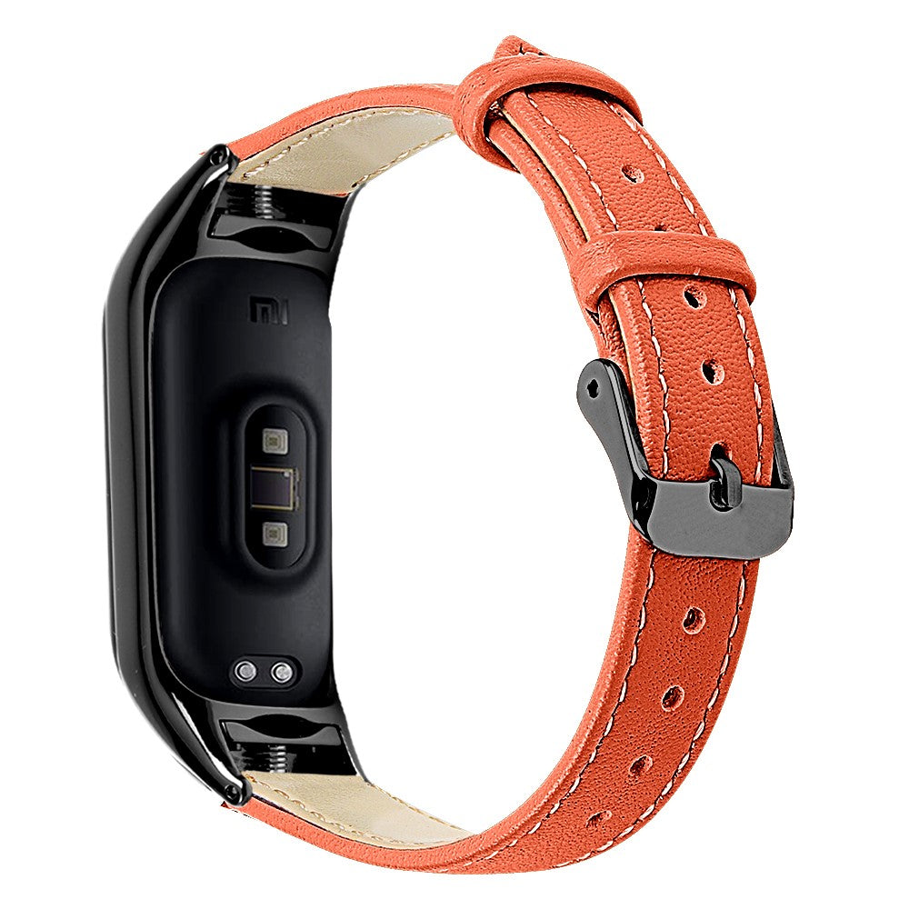 Mega Hårdfør Ægte Læder Rem passer til Xiaomi Smart Band 8 - Orange#serie_2