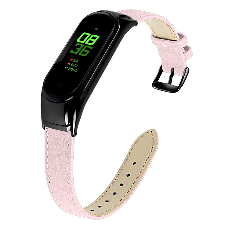 Mega Hårdfør Ægte Læder Rem passer til Xiaomi Smart Band 8 - Pink#serie_3