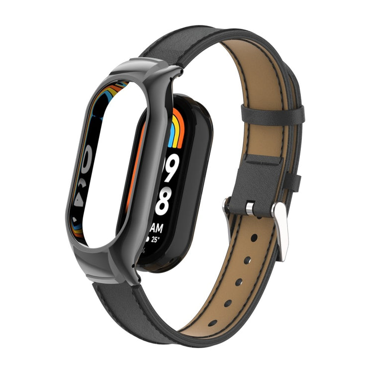 Rigtigt Fint Metal og Kunstlæder Cover passer til Xiaomi Smart Band 8 - Sort#serie_2