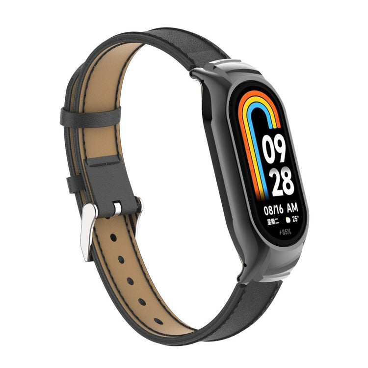 Rigtigt Fint Metal og Kunstlæder Cover passer til Xiaomi Smart Band 8 - Sort#serie_2