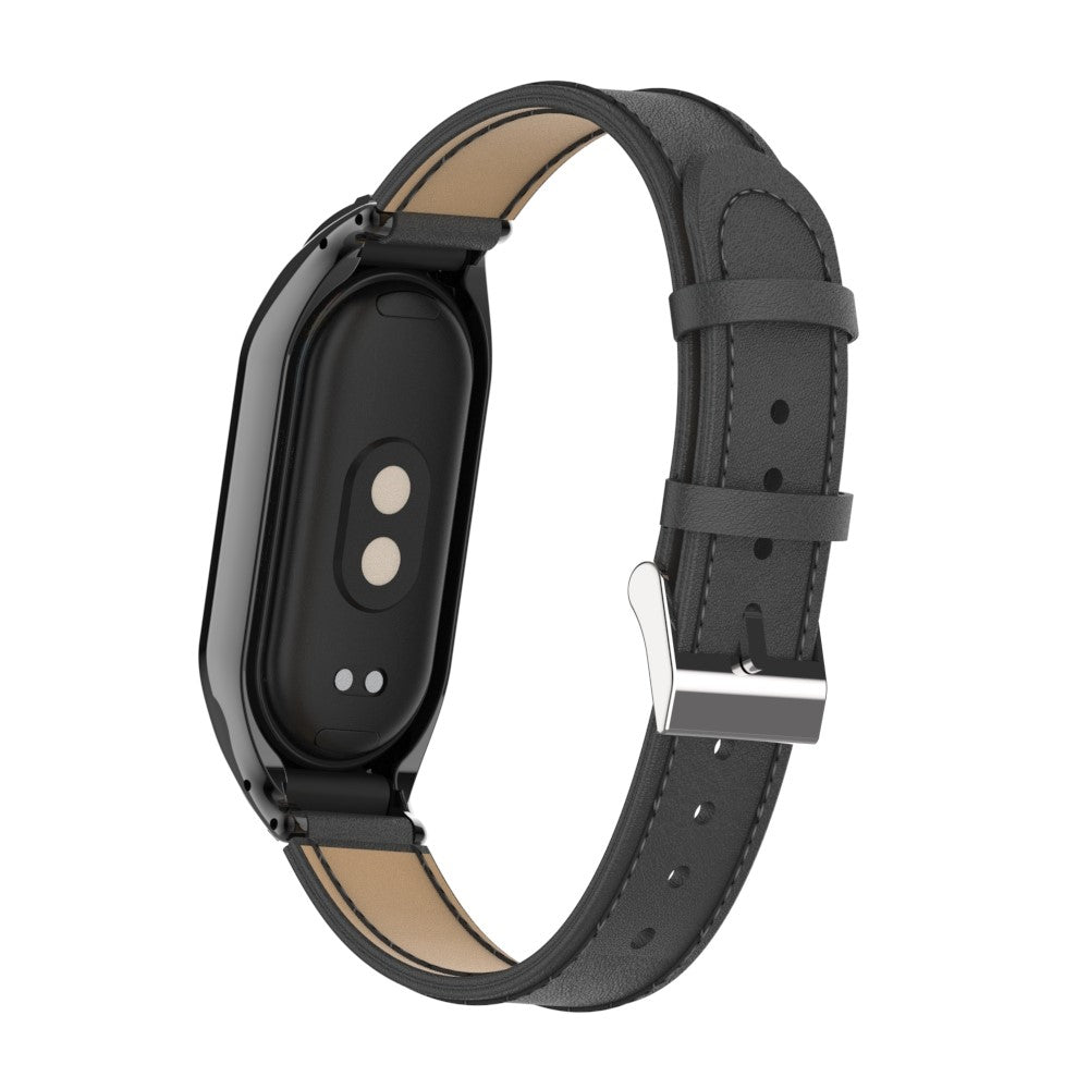 Rigtigt Fint Metal og Kunstlæder Cover passer til Xiaomi Smart Band 8 - Sort#serie_2