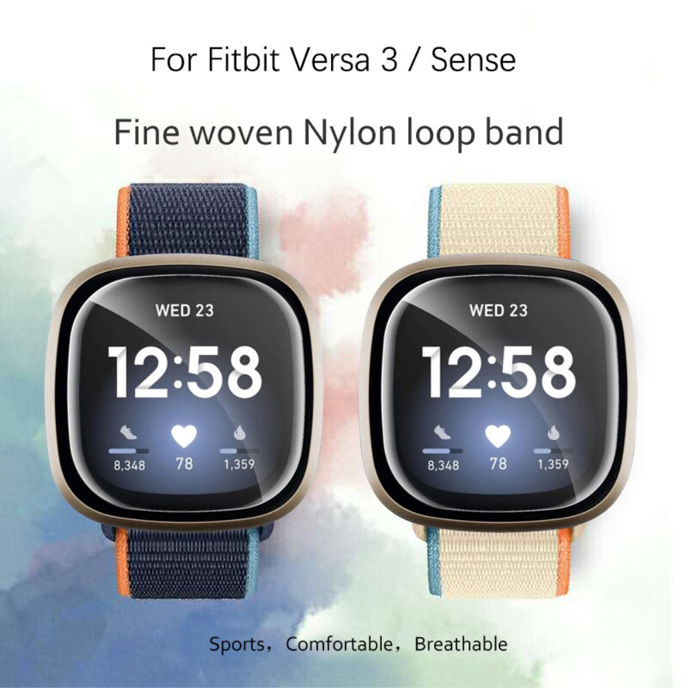 Flot Nylon Universal Rem passer til Fitbit Sense 1 / Fitbit Versa 3 - Sort#serie_10