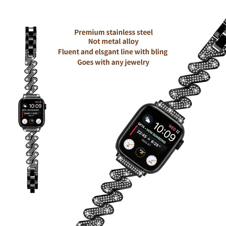 Metal Og Rhinsten Universal Rem passer til Fitbit Sense 1 / Fitbit Versa 3 - Sort#serie_1