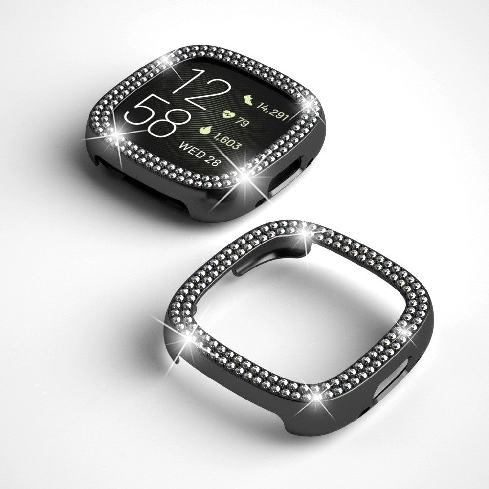 Super Fint Fitbit Sense 2 / Fitbit Versa 4 Rhinsten og Silikone Cover - Sort#serie_1