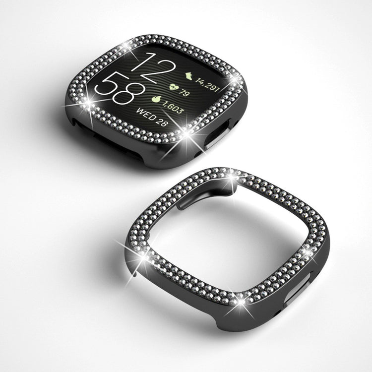 Super Fint Fitbit Sense 2 / Fitbit Versa 4 Rhinsten og Silikone Cover - Sølv#serie_3