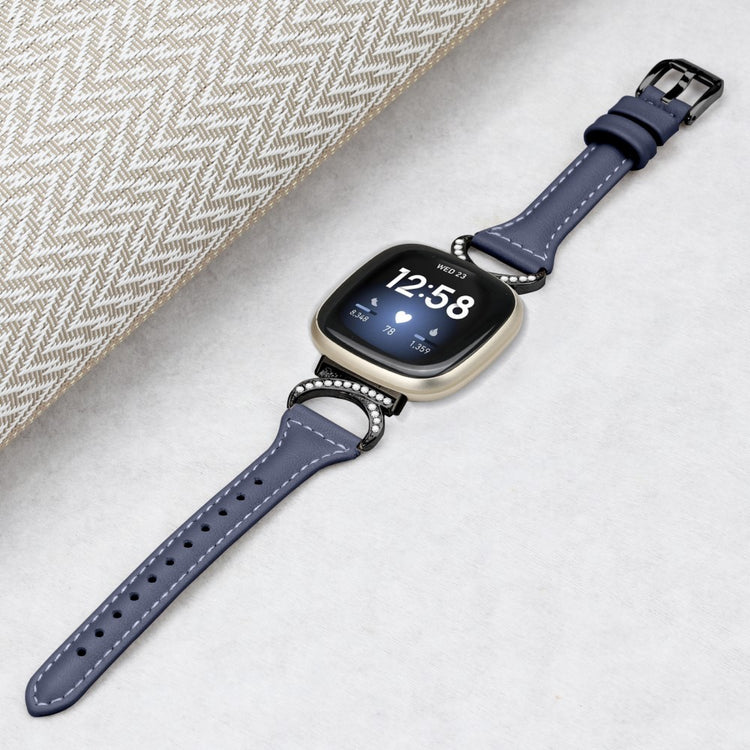 Cool Ægte Læder Og Rhinsten Universal Rem passer til Fitbit Smartwatch - Blå#serie_2