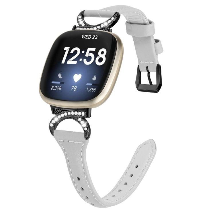 Cool Ægte Læder Og Rhinsten Universal Rem passer til Fitbit Smartwatch - Sølv#serie_3