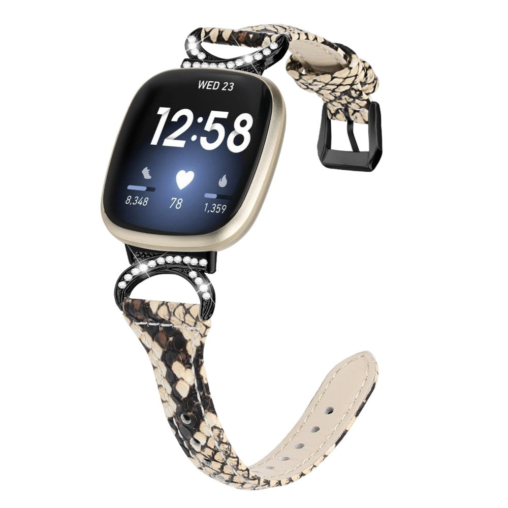 Cool Ægte Læder Og Rhinsten Universal Rem passer til Fitbit Smartwatch - Hvid#serie_4