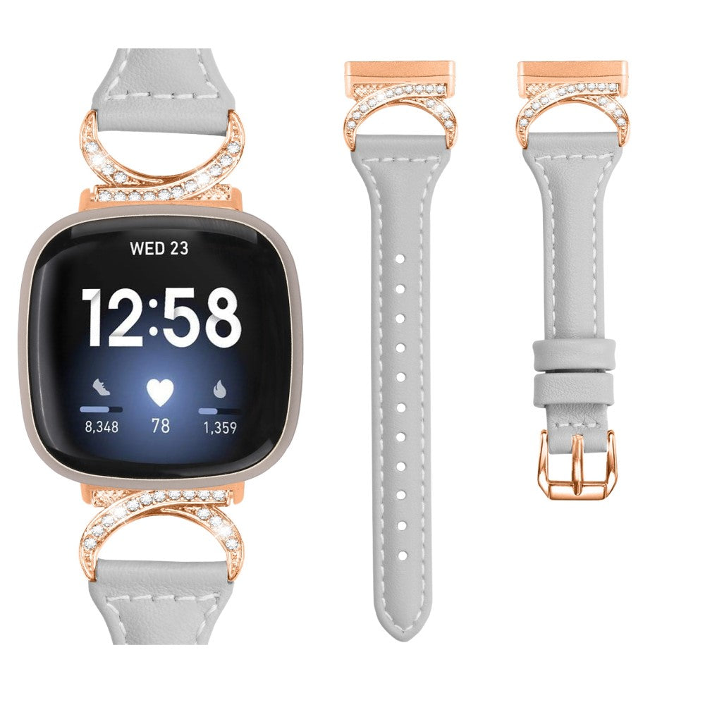 Kønt Ægte Læder Og Rhinsten Universal Rem passer til Fitbit Smartwatch - Sølv#serie_3