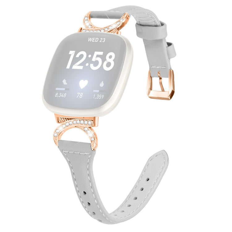 Kønt Ægte Læder Og Rhinsten Universal Rem passer til Fitbit Smartwatch - Sølv#serie_3